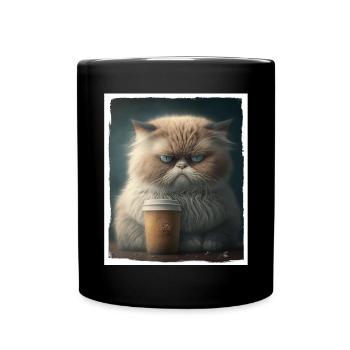 Cat Kitten Coffee Cup Morning Grouch Cocoa - Full Colour Mug - black - Front