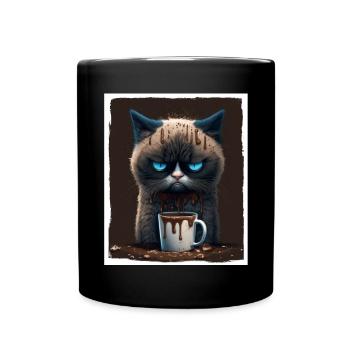 Cat Kitten Coffee Cup Morning Grouch Cocoa - Full Colour Mug - black - Front