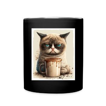 Cat Kitten Coffee Cup Morning Grouch Cocoa - Full Colour Mug - black - Front