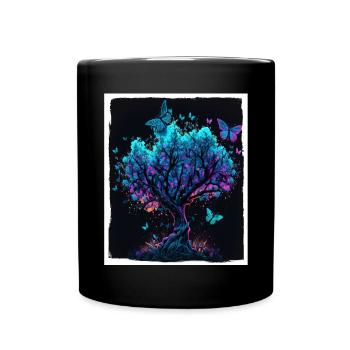 Arbres Papillons Abstrait Nature Forêt Grunge - Mug uni - noir - Devant