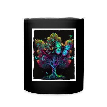 Arbres Papillons Abstrait Nature Forêt Grunge - Mug uni - noir - Devant