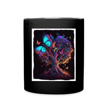Tree Butterflies Abstract Nature Forest Grunge - Full Colour Mug - black - Front