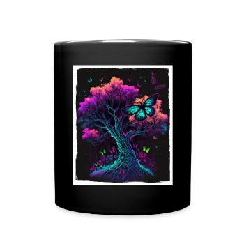 Arbres Papillons Abstrait Nature Forêt Grunge - Mug uni - noir - Devant