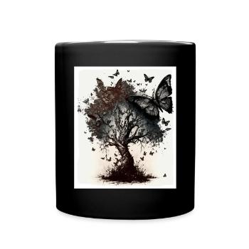 Arbres Papillons Abstrait Nature Forêt Grunge - Mug uni - noir - Devant