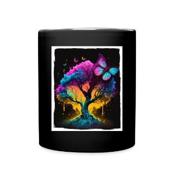 Arbres Papillons Abstrait Nature Forêt Grunge - Mug uni - noir - Devant