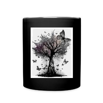Arbres Papillons Abstrait Nature Forêt Grunge - Mug uni - noir - Devant