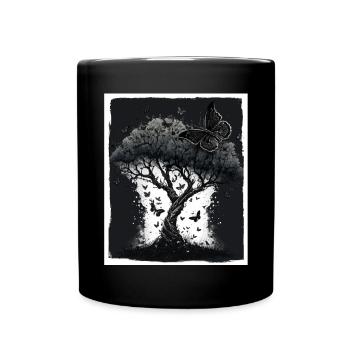 Tree Butterflies Abstract Nature Forest Grunge - Full Colour Mug - black - Front