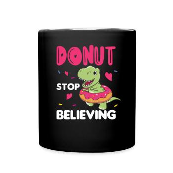 Süßer Dino T-Rex lustige Tiere in Donut Wortspiel - Tasse einfarbig - Schwarz - Vorne