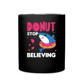 Süßer Hai lustige Tiere in Donut pink - Tasse einfarbig - Schwarz - Vorne