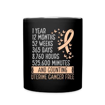1 Year Uterine Cancer Free Ribbon Movement - Full Colour Mug - black - Front