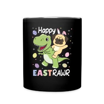 Pug with T-Rex Easter Estrawr Easter pun - Full Colour Mug - black - Front