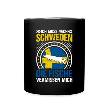 Ich muss zum Angeln nach Schweden - Tasse einfarbig - Schwarz - Vorne