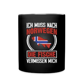 Ich muss nach Norwegen die Fische vermissen mich - Tasse einfarbig - Schwarz - Vorne