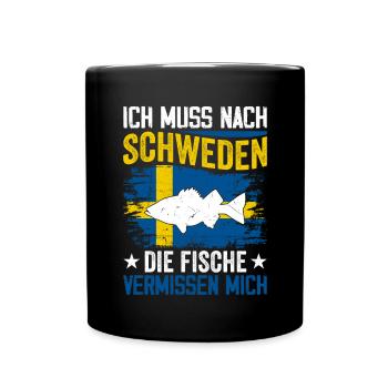 Ich muss nach Schweden die Fische vermissen mich - Tasse einfarbig - Schwarz - Vorne