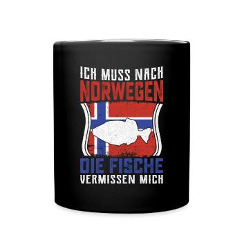 Ich muss nach Norwegen die Fische vermissen mich - Tasse einfarbig - Schwarz - Vorne