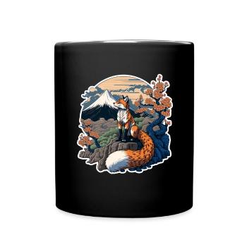 Fuchs Japan Kirschblüte Blume Japanisch Retro - Tasse einfarbig - Schwarz - Vorne