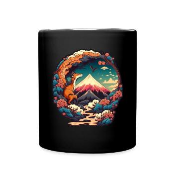 Fuchs Japan Kirschblüte Blume Japanisch Retro - Tasse einfarbig - Schwarz - Vorne