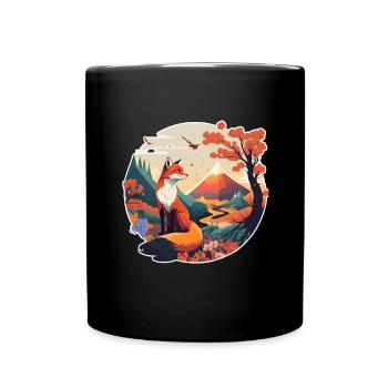 Fuchs Japan Kirschblüte Blume Japanisch Retro - Tasse einfarbig - Schwarz - Vorne