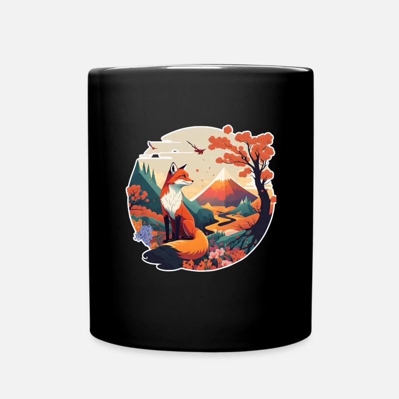Fox Japan Fleur de cerisier Rétro Japonais - Mug uni - noir