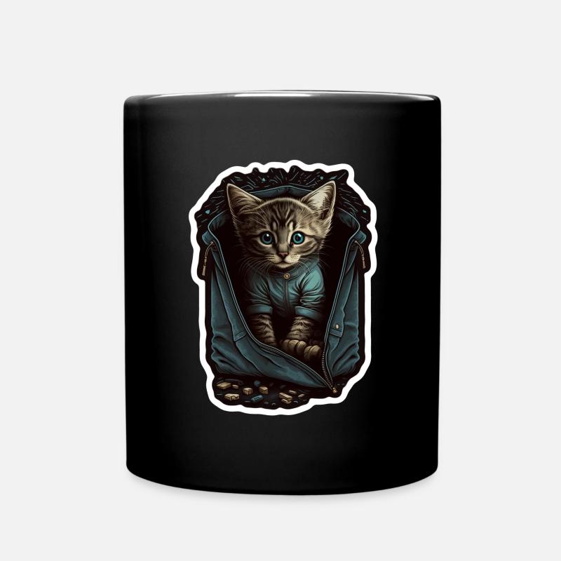 Mignon Grey Cat Kitten Jeans Jacket Bag - Mug uni - noir
