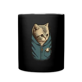 Cute Grey Cat Kitten Jeans Jacket Bag - Full Colour Mug - black - Front