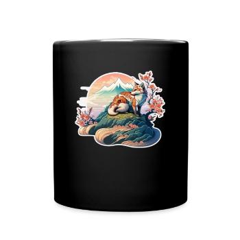 Fuchs Japan Kirschblüte Blume Japanisch Retro - Tasse einfarbig - Schwarz - Vorne