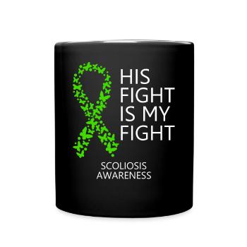 Mois du ruban de la scoliose Son combat est mon combat - Mug uni - noir - Devant