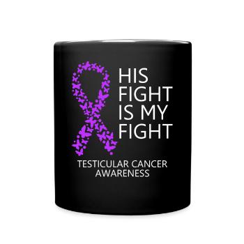 Ruban du cancer du testicule Son combat est mon combat - Mug uni - noir - Devant