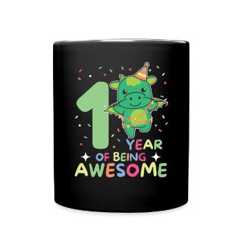 Drache zum 1. Geburtstag für Kinder ein Jahr alt - Tasse einfarbig - Schwarz - Vorne