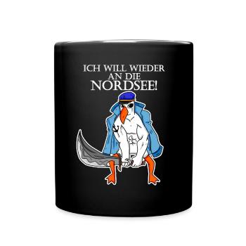 Nordsee Plattdeutsch Spruch Moin Möwe - Tasse einfarbig - Schwarz - Vorne