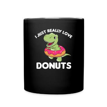 Süßer Dino T-Rex lustige Tiere in Donut Wortspiel - Tasse einfarbig - Schwarz - Vorne