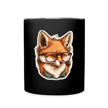 Cute fox with reading glasses Reading fox book lover - Full Colour Mug - black - Front