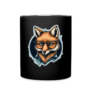 Cute fox with reading glasses Reading fox book lover - Full Colour Mug - black - Front