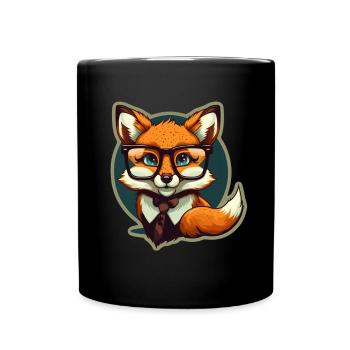 Cute fox with reading glasses Reading fox book lover - Full Colour Mug - black - Front