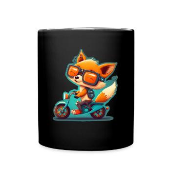 Süßer Fuchs mit Brille Fahrrad Bike Moped Roller - Tasse einfarbig - Schwarz - Vorne