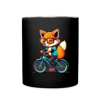 Süßer Fuchs mit Brille Fahrrad Bike Moped Roller - Tasse einfarbig - Schwarz - Vorne