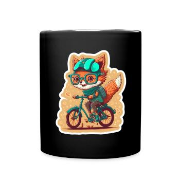 Süßer Fuchs mit Brille Fahrrad Bike Moped Roller - Tasse einfarbig - Schwarz - Vorne