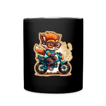 Süßer Fuchs mit Brille Fahrrad Bike Moped Roller - Tasse einfarbig - Schwarz - Vorne