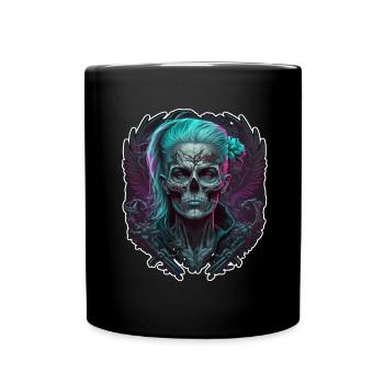 Evil Old Woman Horror Skeleton Demon Bikerin - Full Colour Mug - black - Front