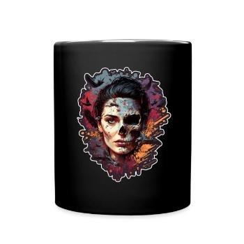 Evil Old Woman Horror Skeleton Demon Bikerin - Full Colour Mug - black - Front