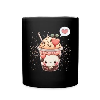 Kawaii Boba Tea for Valentine's Day Bubble Tea Hearts - Full Colour Mug - black - Front