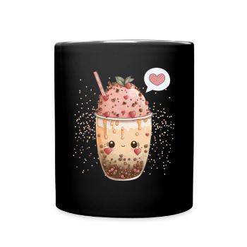 Kawaii Boba Tea for Valentine's Day Bubble Tea Hearts - Full Colour Mug - black - Front