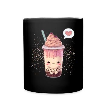 Kawaii Boba Tea for Valentine's Day Bubble Tea Hearts - Full Colour Mug - black - Front