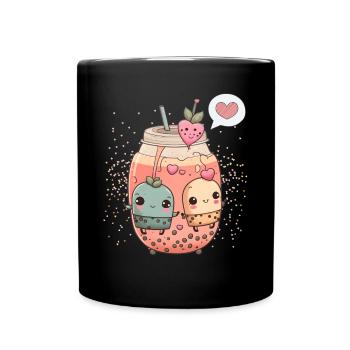 Kawaii Boba Tea for Valentine's Day Bubble Tea Hearts - Full Colour Mug - black - Front