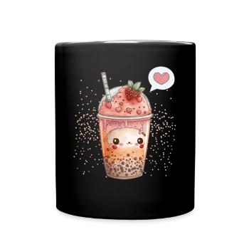 Kawaii Boba Tea for Valentine's Day Bubble Tea Hearts - Full Colour Mug - black - Front