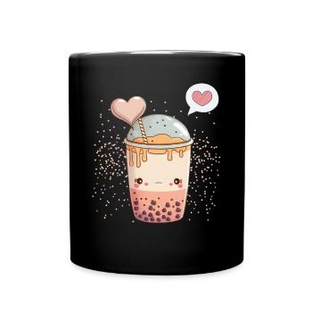 Kawaii Boba Tea for Valentine's Day Bubble Tea Hearts - Full Colour Mug - black - Front