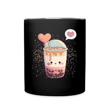 Kawaii Boba Tea for Valentine's Day Bubble Tea Hearts - Full Colour Mug - black - Front