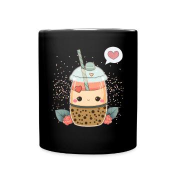 Kawaii Boba Tea for Valentine's Day Bubble Tea Hearts - Full Colour Mug - black - Front