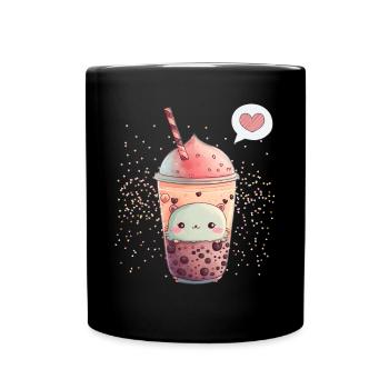 Kawaii Boba Tea for Valentine's Day Bubble Tea Hearts - Full Colour Mug - black - Front