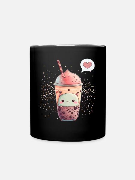 Kawaii Boba Tea zum Valentinstag Bubble Tea Herzen - Tasse einfarbig - Schwarz